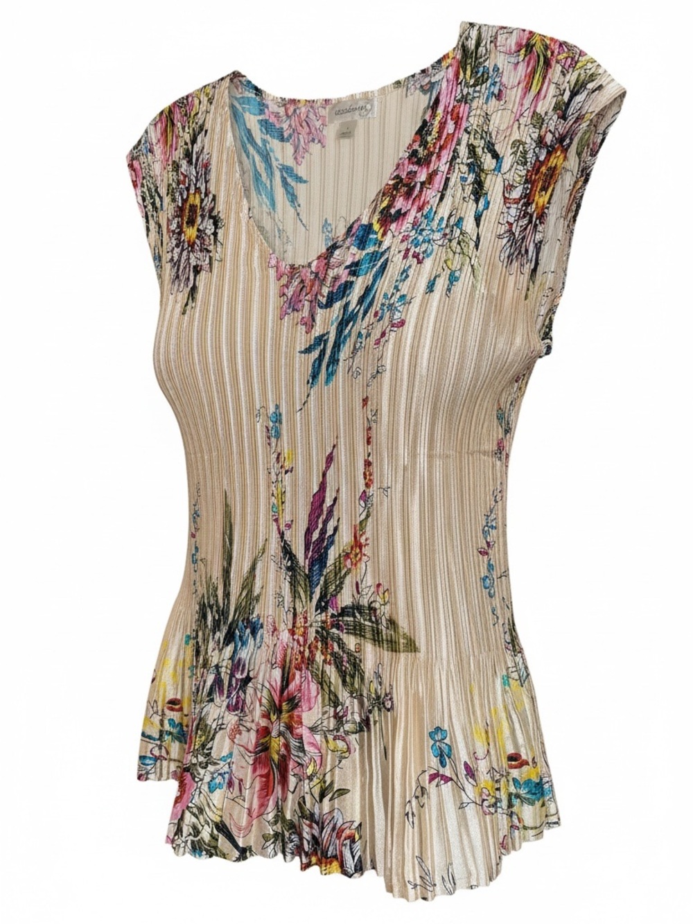 Dressbarn- early Y2K metallic Champagne with floral print